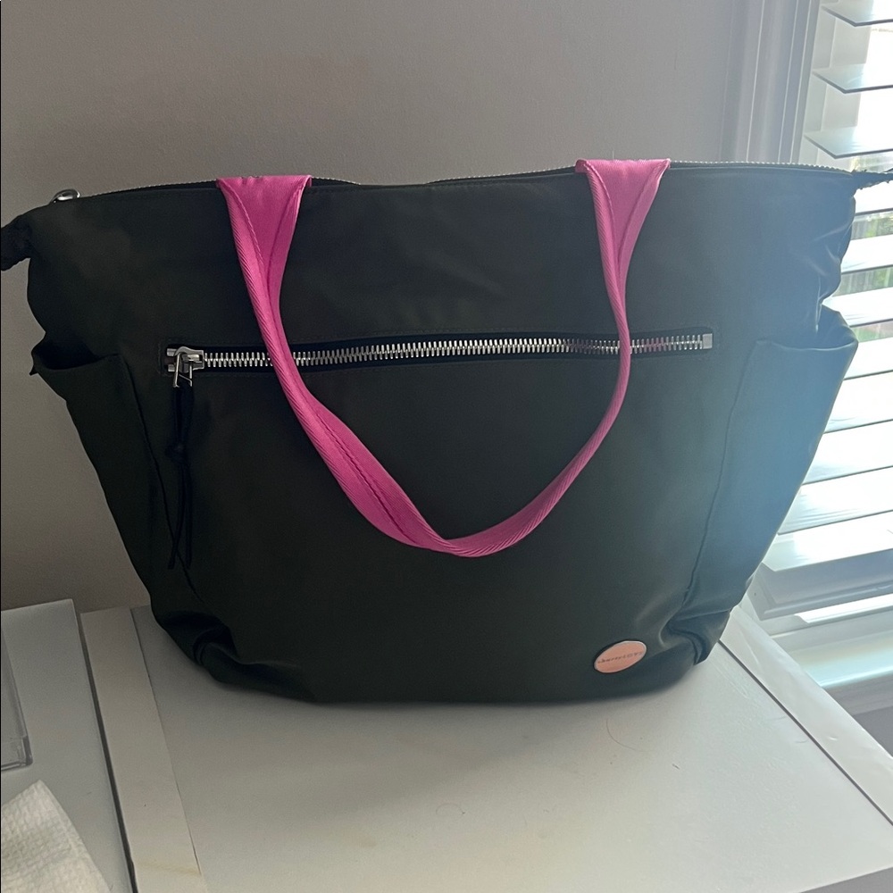 Elegant Black Tote Bag with Pink Accents